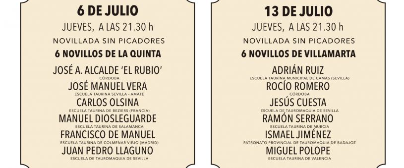 Novilladas in July at the Maestranza of Seville 2017 Novilladas in July at the Maestranza of Seville 2017