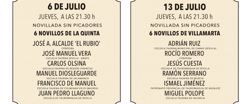 Novilladas in July at the Maestranza of Seville 2017